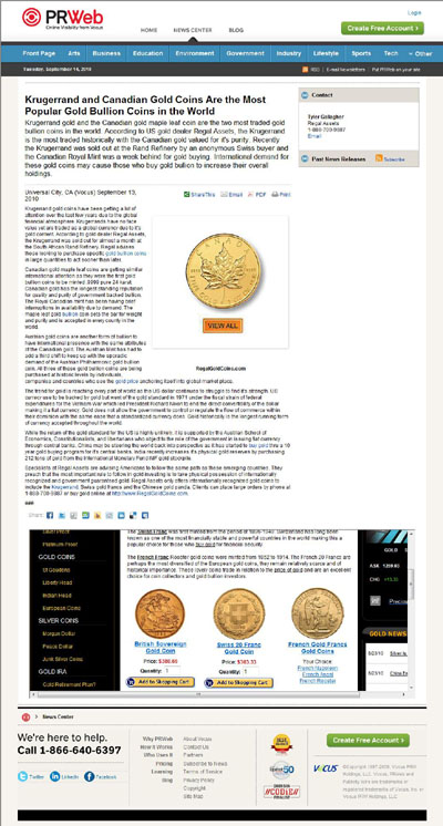 PRWeb & Regal Assets Press Release Using Our 1958 Gold Sovereign Photographs